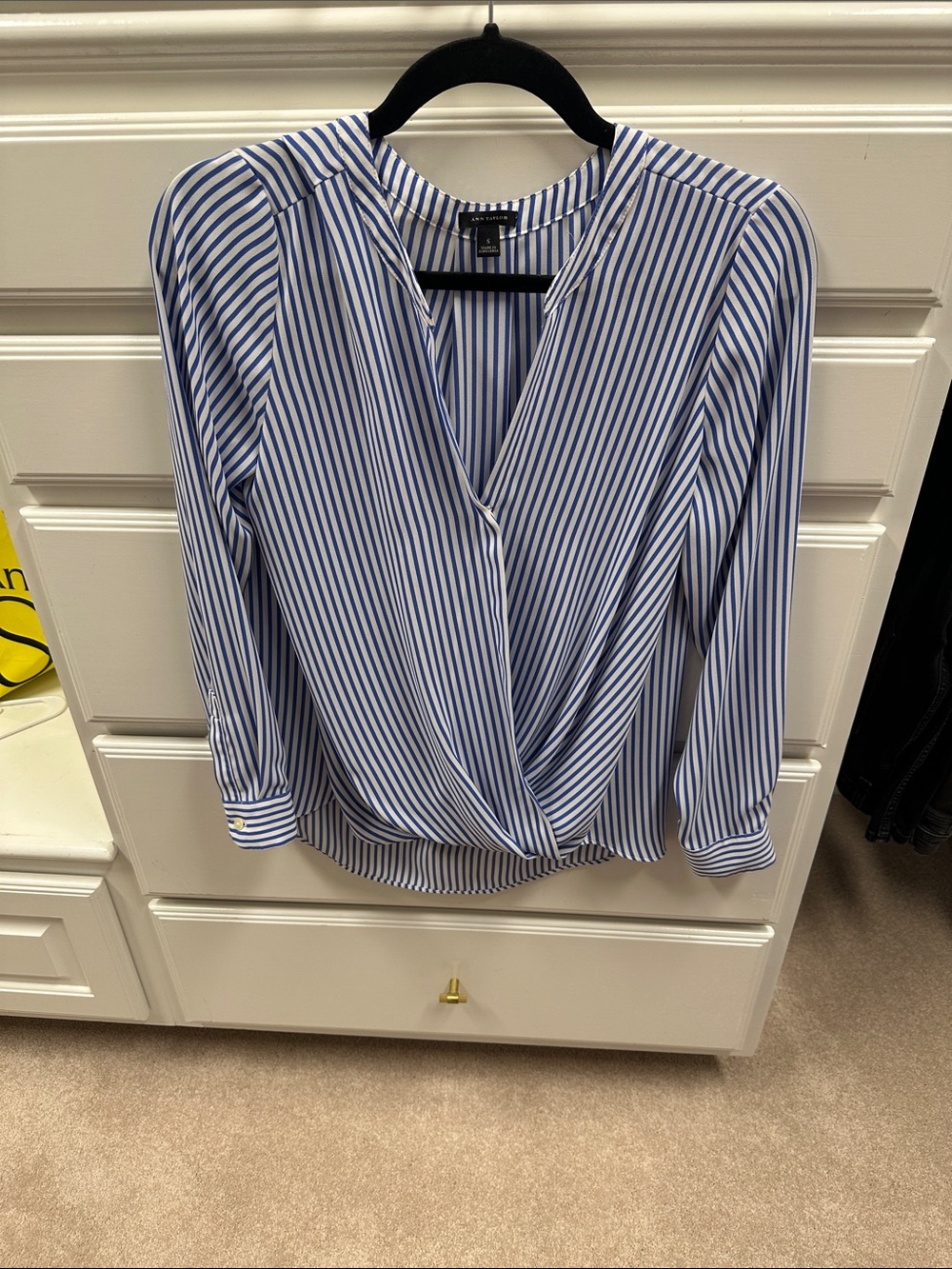 Ann Taylor Striped Blue Wrap-Front Women's Blouse